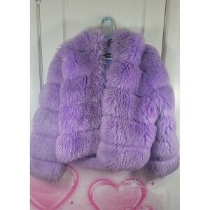 Lanshifei Purple Faux Fur Coat Shaggy Tiered Glam Streetwear Winter Jacket Sz M